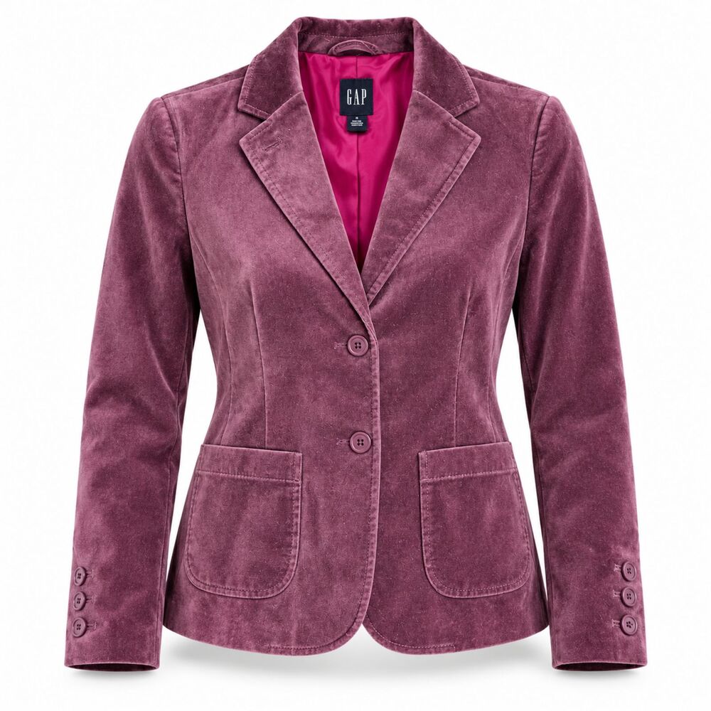 VTG Y2K GAP Purple Velvet Women's Blazer Jacket Retro Sz 2 Mod Indie Academia